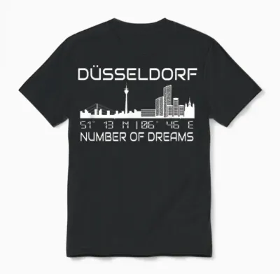 Skyline Düsseldorf Koordinaten Gps Geographie Silhouette Unisex T-Shirt - Black