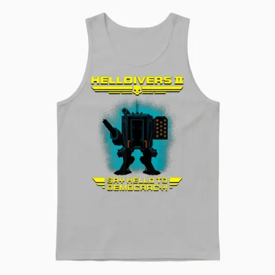 Helldivers 2 Sony Playstation Video Game Say Hello Democracy T-Shirt, Blue, S Unisex Tank Top - Ash