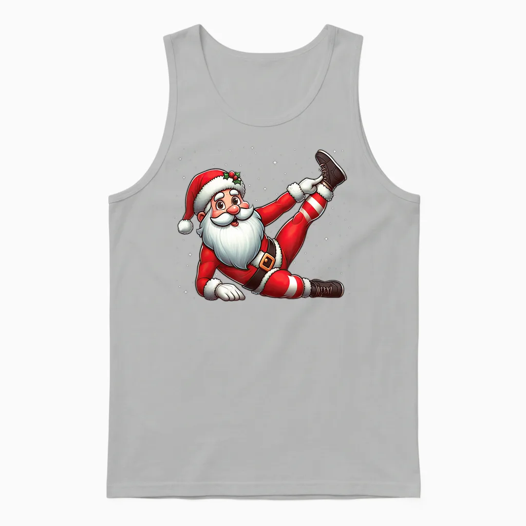 Santa Claus Exercise Gym Fitness Training Christmas Snow T-Shirt, Black, S Unisex Tank Top in Ash