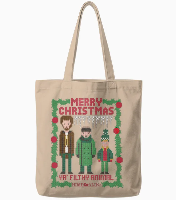 Home Alone Merry Christmas Ya Wet Bandits Ugly Tote Bags in Natural