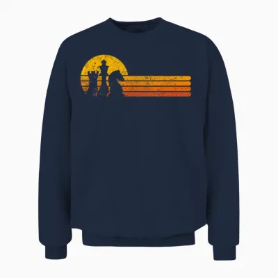 Vintage Chess Player Retro Sunset Design Chess Pieces Unisex Sweatshirt - Navy