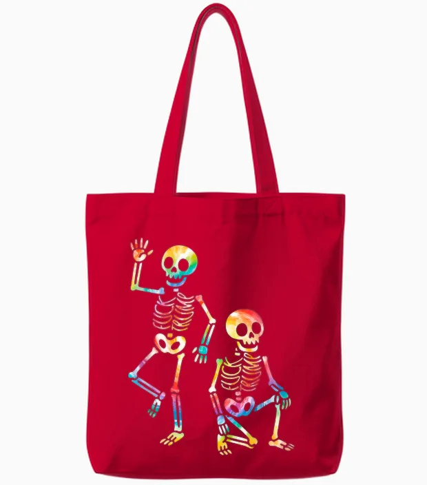 Funny Halloween Trump Skeleton Trump Tote Bags in Red