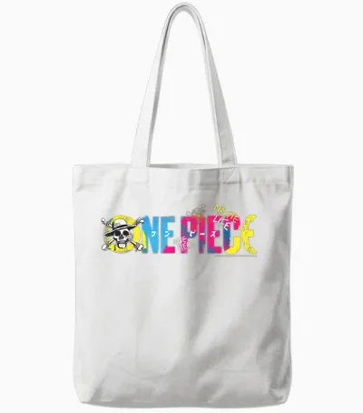 One Piece Anime Pirate Life Straw Hat Logo Pirates T-Shirt, Black, S Tote Bags - White