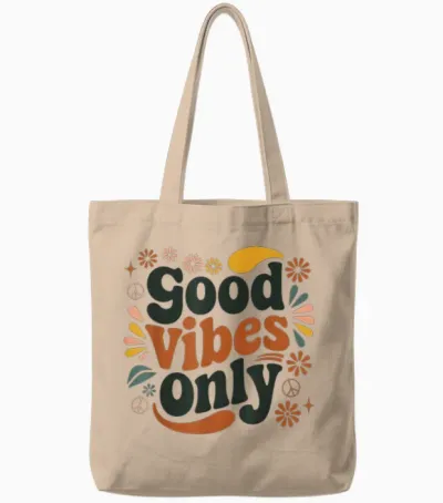 Good Vibes Only – Retro Boho Spirit Tote Bags - Natural