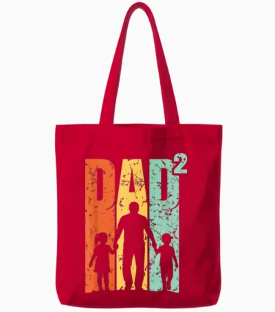 Papa Von Zwei Kindern Im Retro-Vintage-Stil Tote Bags - Red