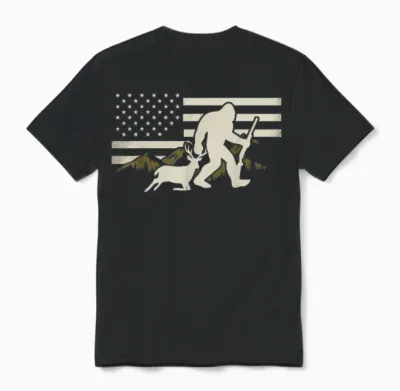 Bigfoot Deer Hunting Usa Flag Deer Hunting Buck Season Unisex T-Shirt - Black