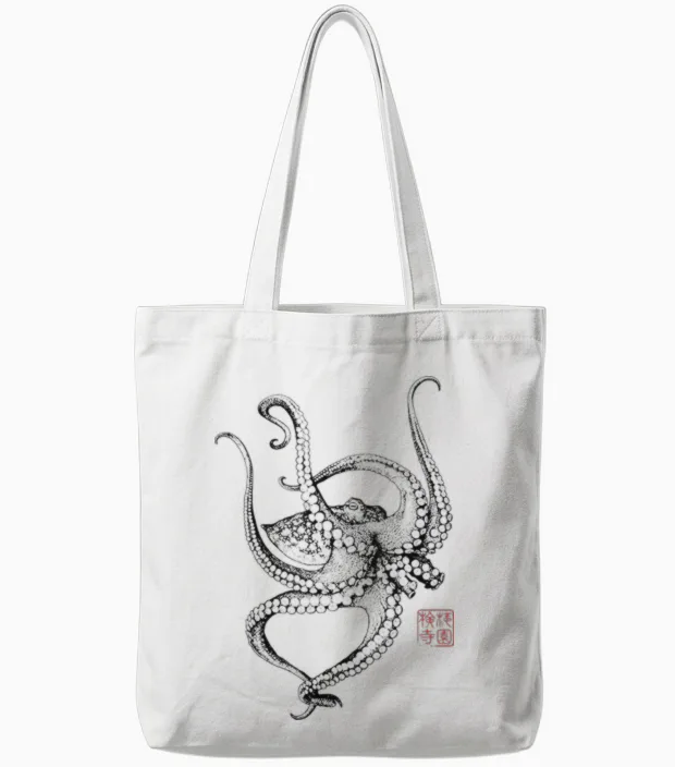 Japanische ästhetische Vintage Kraken Octopus Tote Bags in White