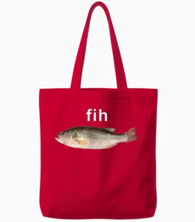 “fih” Funny Misspelled Fish Meme, Simple Humor Tote Bags - Red