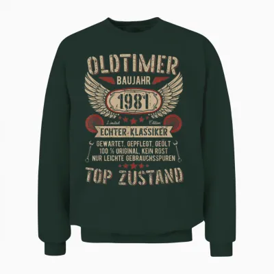 Oldtimer Baujahr 1981 Geboren Jahrgang Geburtstag Retro Unisex Sweatshirt - Forest