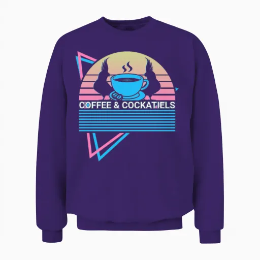 Coffee & Cockatiels Retro Unisex Sweatshirt in Purple