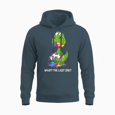 The Last Unicorn Cute Dino What? Dino Eating Unicorn Unisex Hoodie - Dark Heather