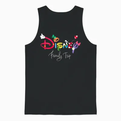 Disney Mickey & Friends Character Letters Disney Family Trip Unisex Tank Top - Black