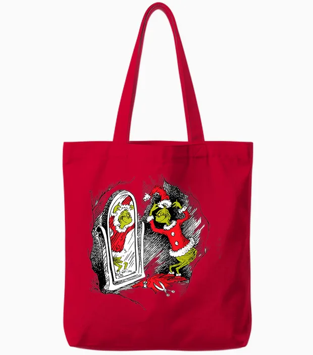Dr. Seuss Grinch Saint Nick Tote Bags in Red