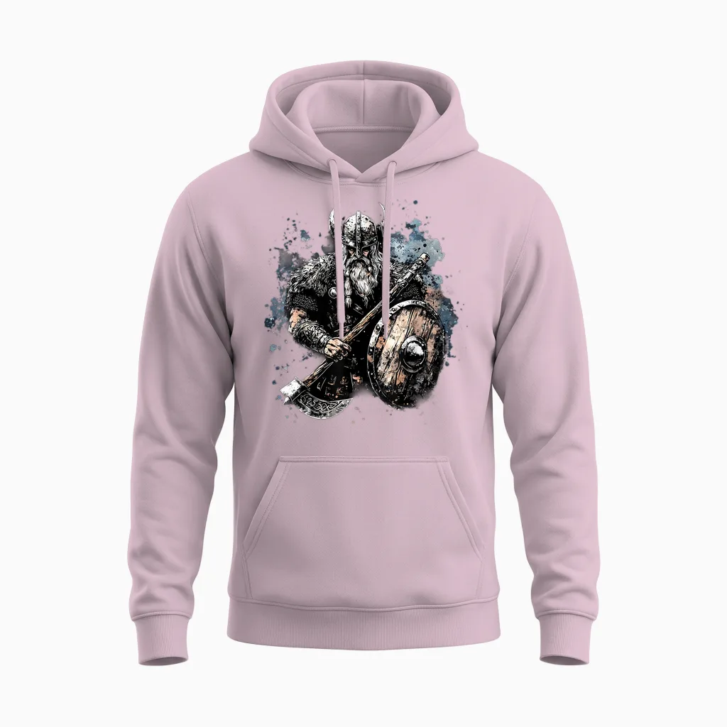 Viking Warrior Valhalla Norse Mythology Unisex Hoodie in Light Pink