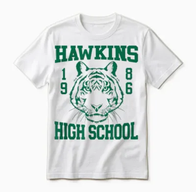 Stranger Things 4 Hawkins High School Green Logo Unisex T-Shirt - White