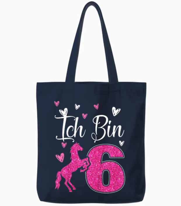 Kinder 6. Geburtstagspferd Geschenk Pferd Mädchen Süßes 6 Jahre Alt Tote Bags in Navy