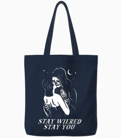 Stay Weird Lazy Halloween Costume Funny Skeleton Tote Bags - Navy