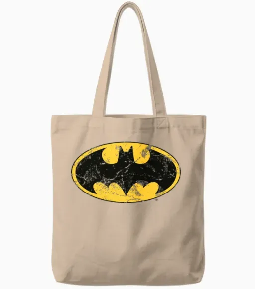 Dc Comics Batman Logo Used Look Tote Bags in Natural