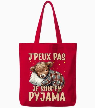 J'peux Pas Je Suis En Pyjama, Highland Cow Nightgown Tote Bags - Red