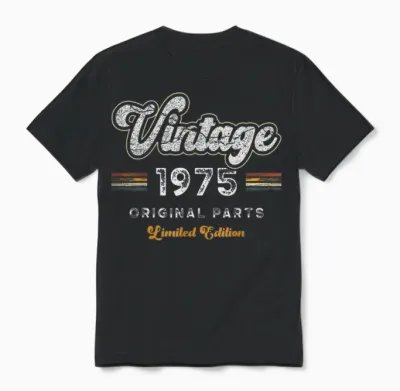 Vintage 1975 Original Parts 50th Birthday Unisex T-Shirt - Black