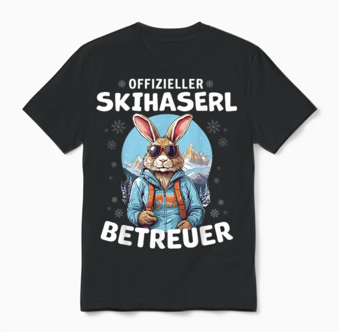 Official Skihaserl Caregiver Apres Ski Skier T-Shirt, Black Unisex T-Shirt in Black