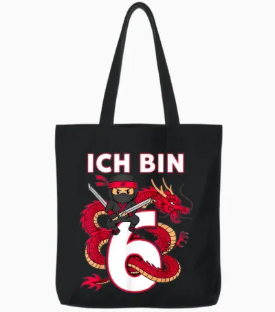 Cool Ninja Birthday for Boys with Dragon 6 Years Tote Bags - Black