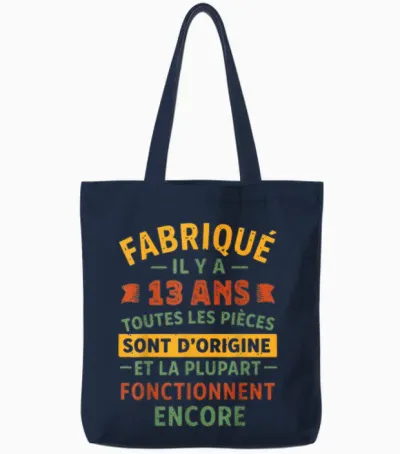 Fabriqué Il Y a 13 Ans, Anniversaire 13 Ans Humour Vintage Tote Bags - Navy