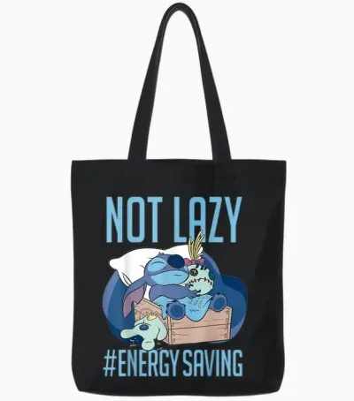 Disney Lilo & Stitch Not Lazy Energy Saving Tote Bags - Black