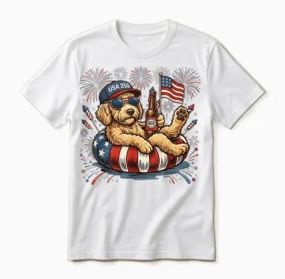 Goldendoodle Patriotic Golden Doodle 4th of July 250 Years Unisex T-Shirt - White