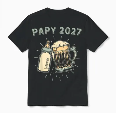 Papy 2027 Futur Grand Père Papi Pour Naissance Unisex T-Shirt - Black
