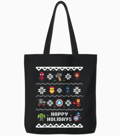 Marvel Avengers Christmas Sweater Happy Holidays Tote Bags - Black