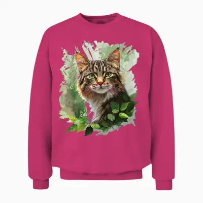 Katze Illustration Druck Tierliebhaber Portrait Grafik Katze Unisex Sweatshirt - Heliconia