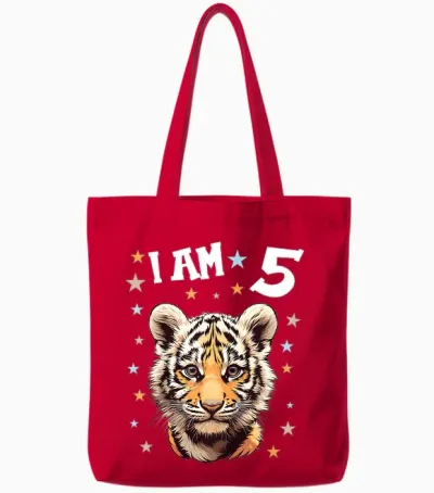 Kinder 5 Jahre Alt Tiger 5. Geburtstag Tote Bags - Red