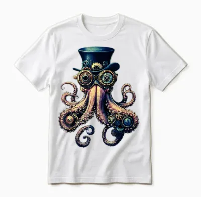 Steampunk Octopus - Gears, Glasses and Tentacles Design Unisex T-Shirt - White