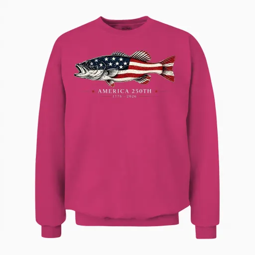 250 Years America 1776 2026 Fishing Usa Flag 250th Birthday Unisex Sweatshirt - Heliconia