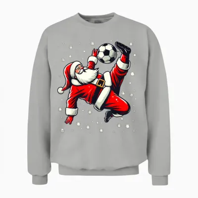 Santa Plays Soccer Bicycle Kick, Christmas Women Men Unisex Sweatshirt - Ash