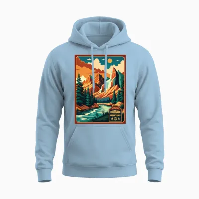 Retro Colorado Mountains Adventure Unisex Hoodie - Light Blue