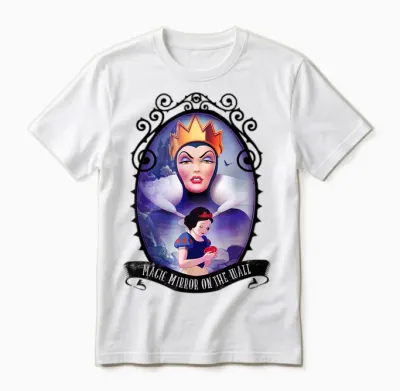 Disney Snow White Evil Queen Magic Mirror Circle Portrait T-Shirt, Blue, S Unisex T-Shirt - White