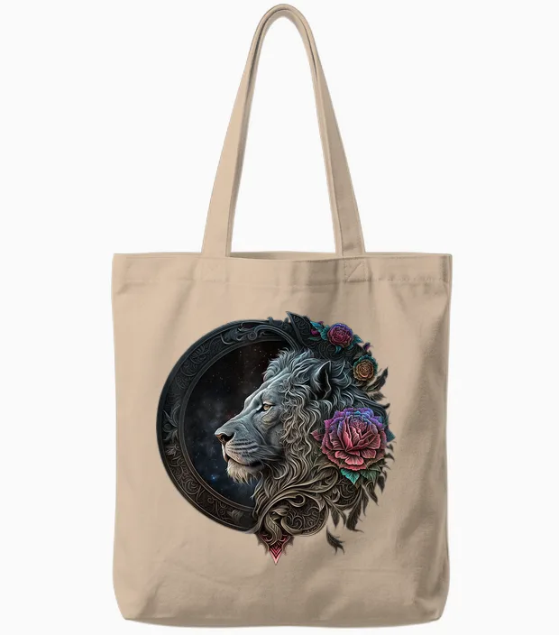 Löwe Mandala Blumen Kunst Raum Tier Zoo Löwe Tote Bags in Natural