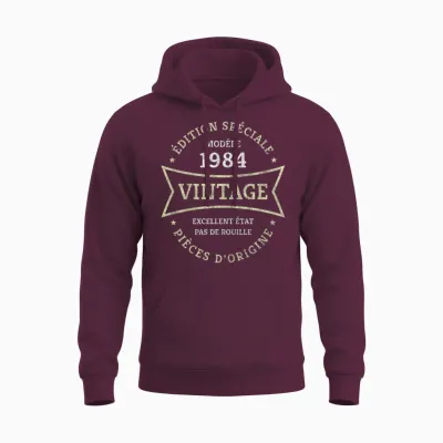 Vintage 40e Anniversaire Né En 1984 Vintage 40 Ans Cadeau T-Shirt Haut De Gamme Unisex Hoodie - Maroon