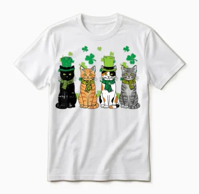St Patricks Day Cats Irish Kitten Saint Paddy Men Women Unisex T-Shirt - White