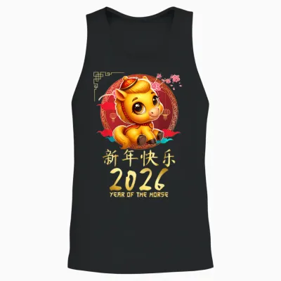 Year of the Horse 2026 Cute Chinese Lunar New Year 2026 Unisex Tank Top - Black