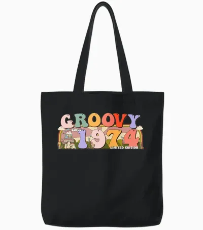 Groovy Since 1974 Retro Hippie 49th Birthday Tote Bags - Black