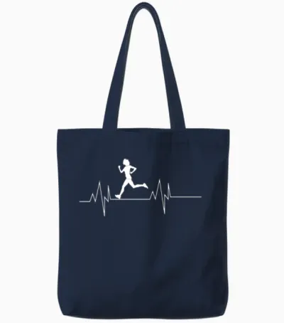 Running Woman Heartbeat Tote Bags - Navy