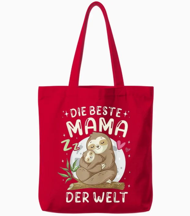 Die Beste Mama Der Welt, Faultier Mutter Mit Kind, Muttertag Tote Bags in Red
