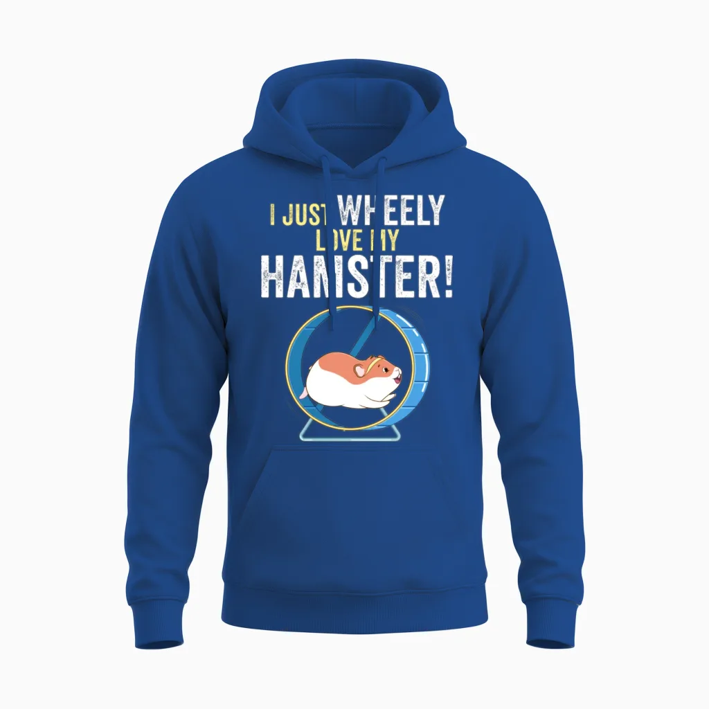 Funny Cute Hamster on Wheel Design with Funny Unisex Hoodie in Royal