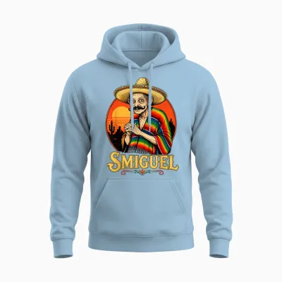 Smiguel Mexican Sombrero Vintage Mexican Culture Mashup Unisex Hoodie - Light Blue
