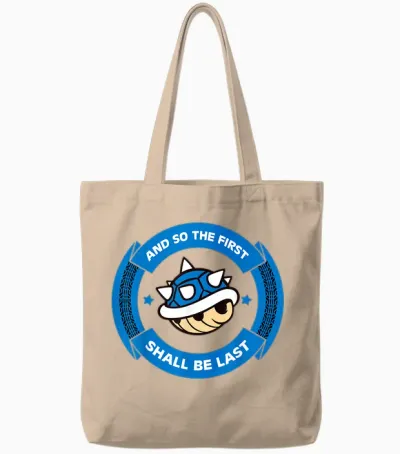 Nintendo Mario Kart Blue Shell Circle Text Tote Bags - Natural