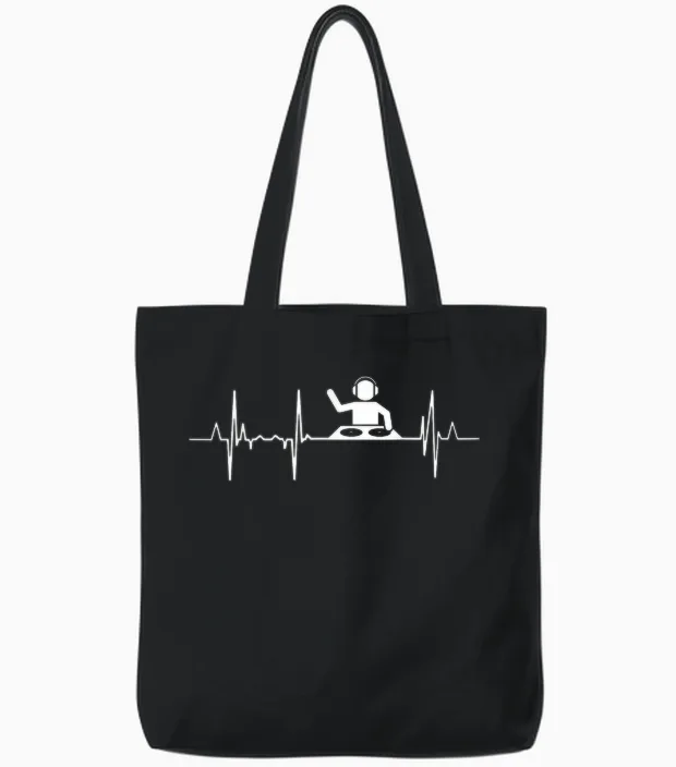 Heartbeat Dj Music Lover Vinyl & Tote Bags in Black