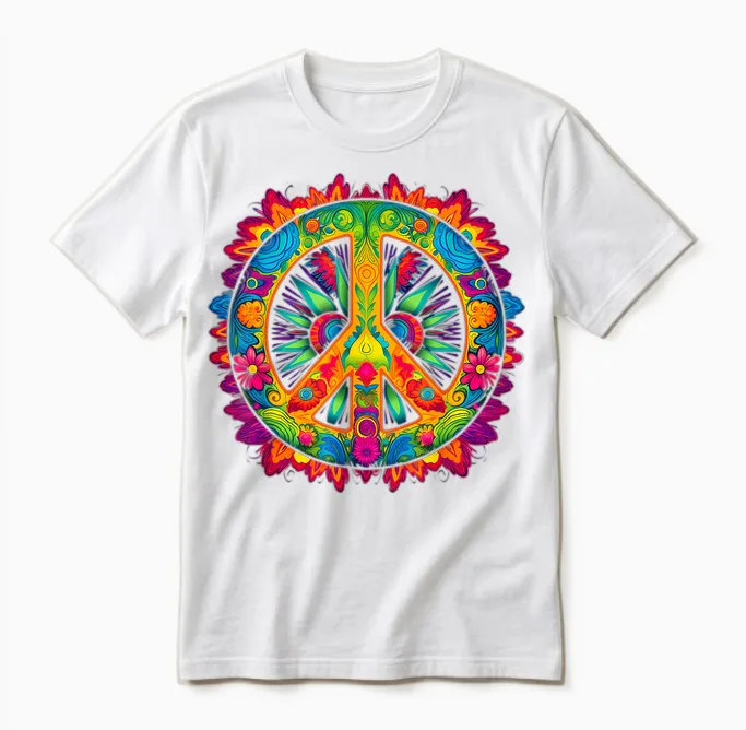 Peace Love Hippie Costume Tie Dye 60s 70s Unisex T-Shirt in White